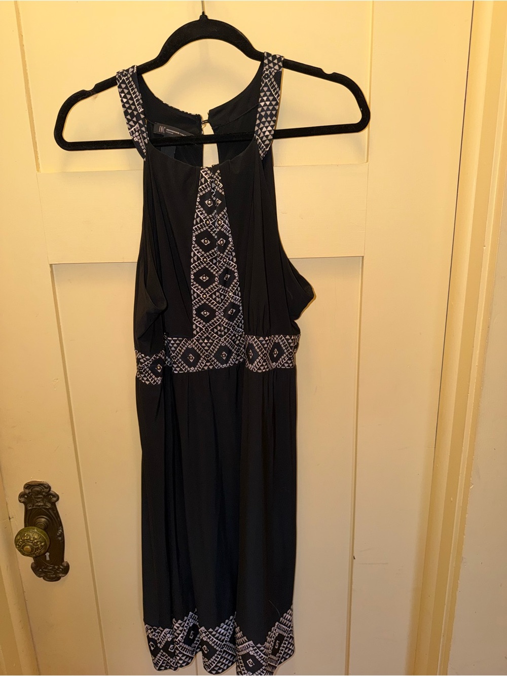 INC International Concepts Black Midi Dress with White Geometric Accents